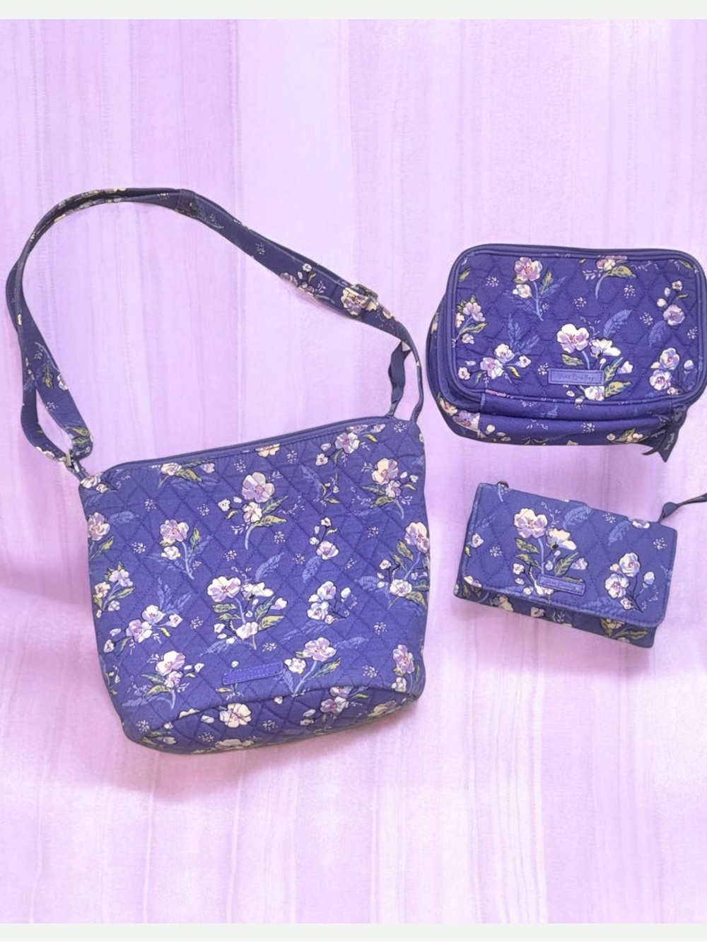 VERA BRADLEY WIld Roses hobo shoulder purse,wallet,BLUSH make-up case bundle lot